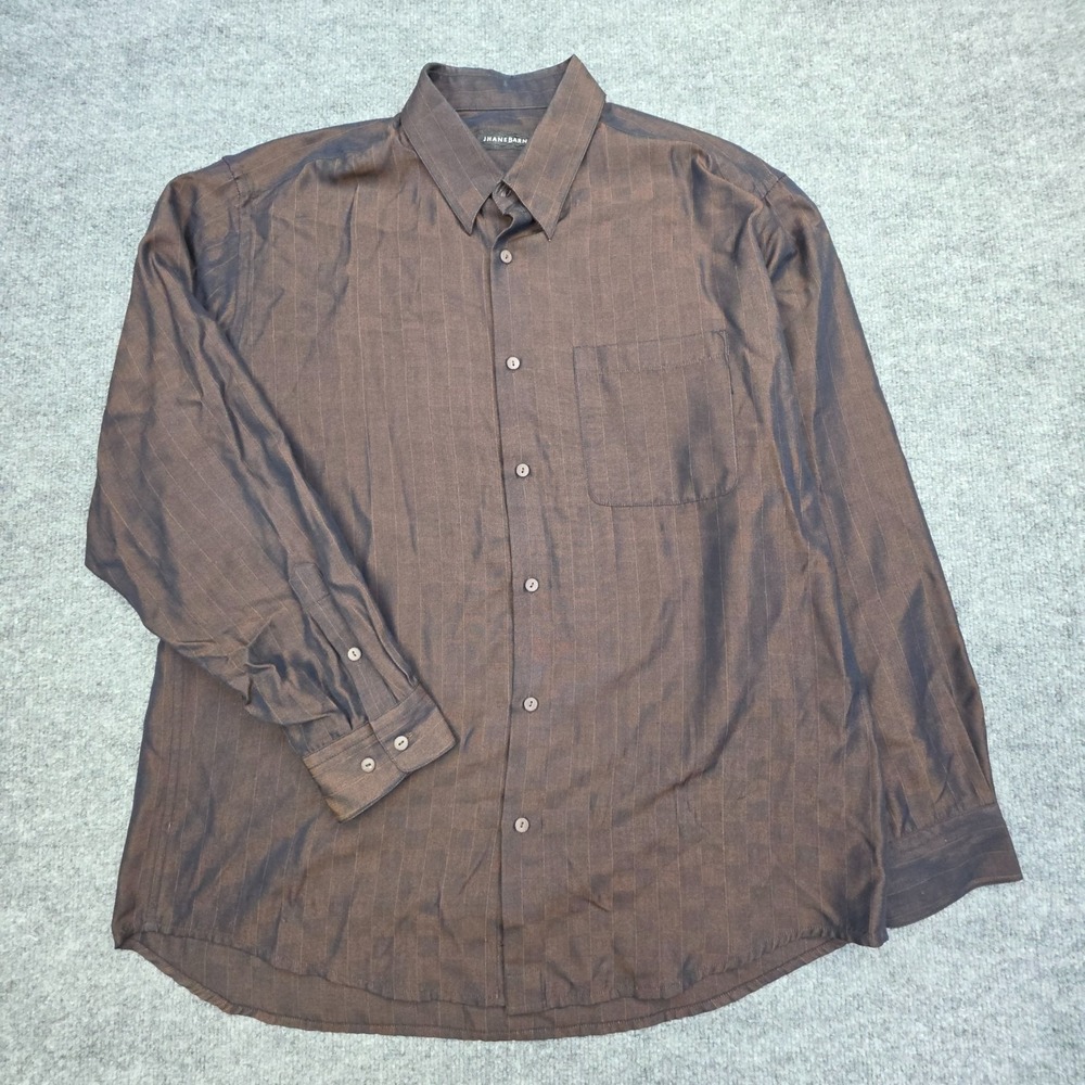 Jhane Barnes Silk Shirt Men's Large Brown IRIDESCENT Smooth check Button Up